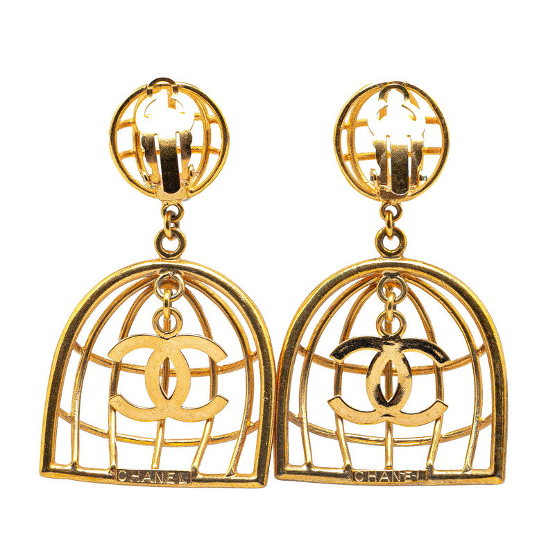 Chanel Vintage Coco Mark Birdcage Motif Clip-On Earrings