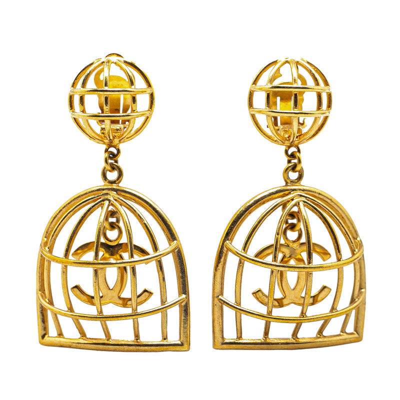 Chanel Vintage Coco Mark Birdcage Motif Clip-On Earrings in Great Condition