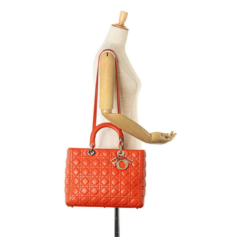 Dior Lady Dior Lambskin Handbag Orange