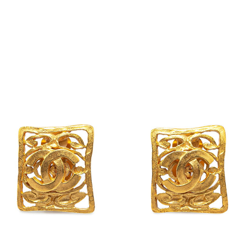 Chanel Vintage Coco Mark Square Earrings Gold Plated