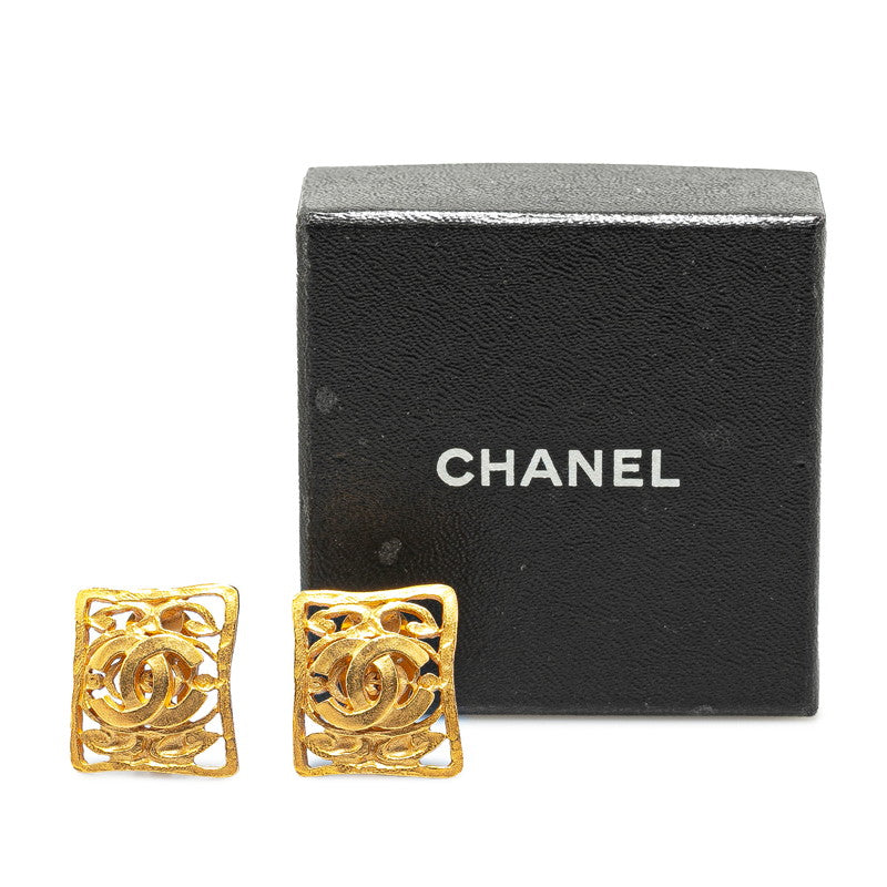 Chanel Vintage Coco Mark Square Earrings Gold Plated in Great Condition