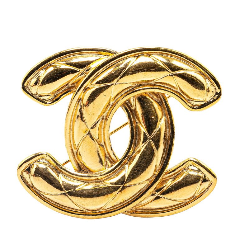 Chanel Vintage Matelasse Coco Mark Brooch Gold Plated