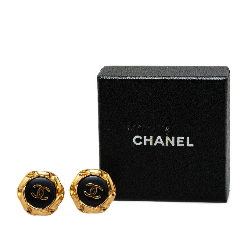 Chanel Vintage Coco Mark Earrings Gold Black