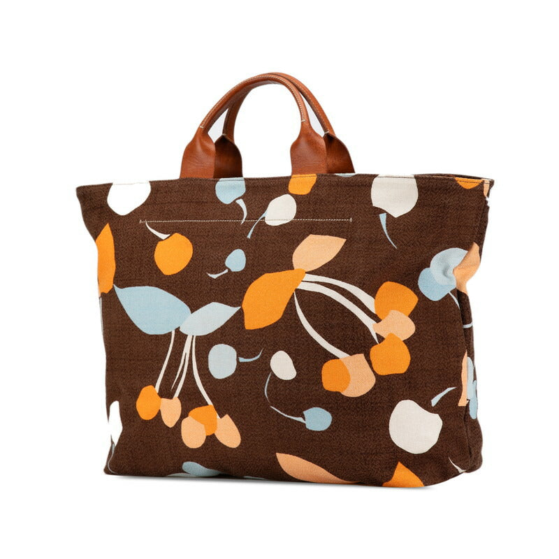 Miu Miu Canvas Leather Tote Bag Brown Orange