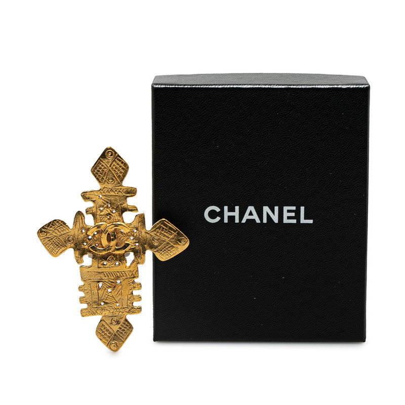 Chanel Vintage Coco Mark Cross Brooch Gold