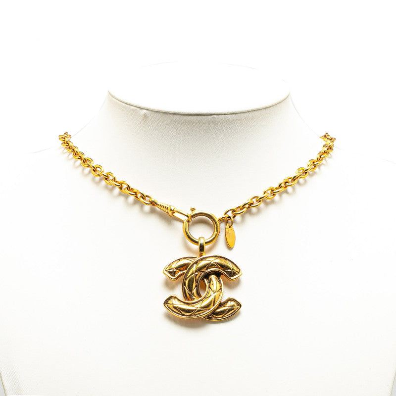 Chanel Coco Mark Matelasse Gold Plated Necklace in Great Condition