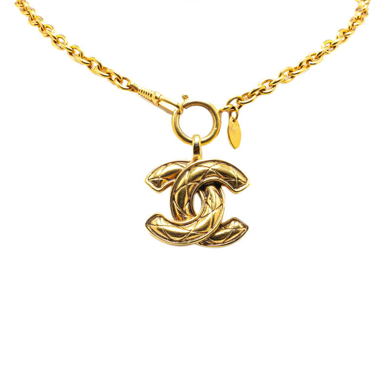 Chanel Coco Mark Matelasse Gold Plated Necklace in Great Condition