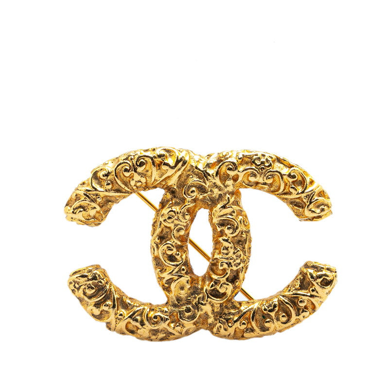 Chanel Vintage Coco Mark Lava Brooch Gold