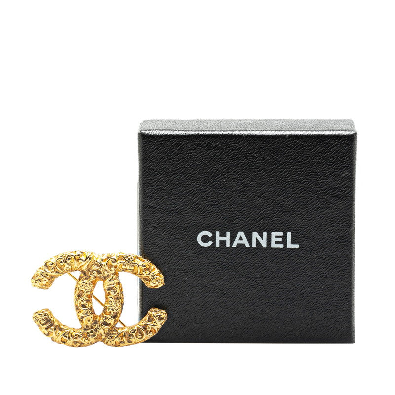 Chanel Vintage Coco Mark Lava Brooch Gold