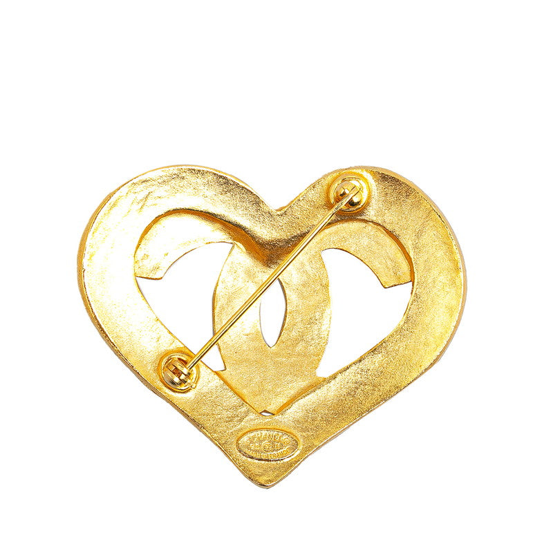 Chanel Vintage Coco Mark Heart Motif Brooch Gold