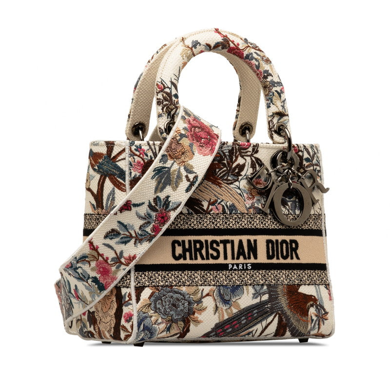 Dior Book Tote Delight Bird Flower Pattern 2WAY Canvas Handbag in Great Condition