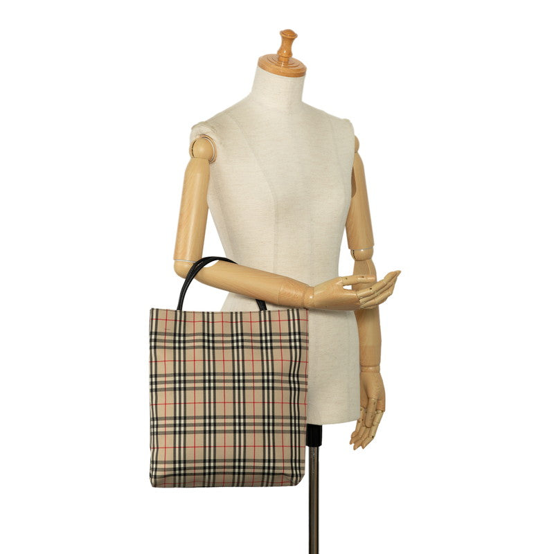 Burberry Nova Check Canvas Leather Tote Bag in Very Good Condition