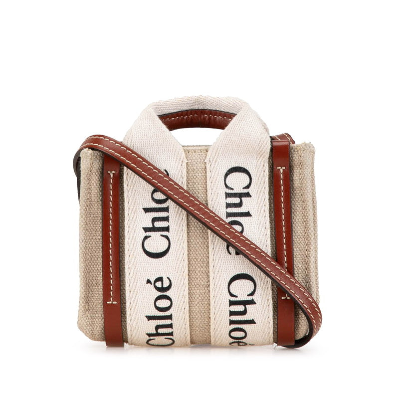 Chloe Woody Nano Canvas Leather Handbag