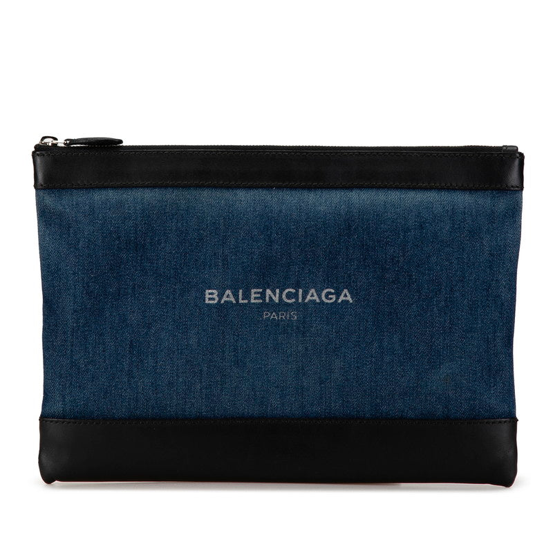 Balenciaga Denim Leather Navy Clip M Clutch