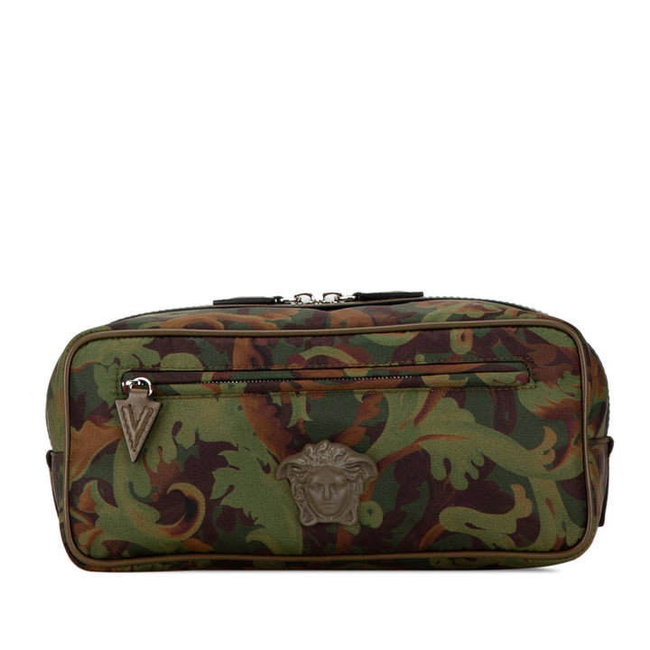 Versace Medusa Camouflage Nylon Leather Clutch Bag in Excellent Condition