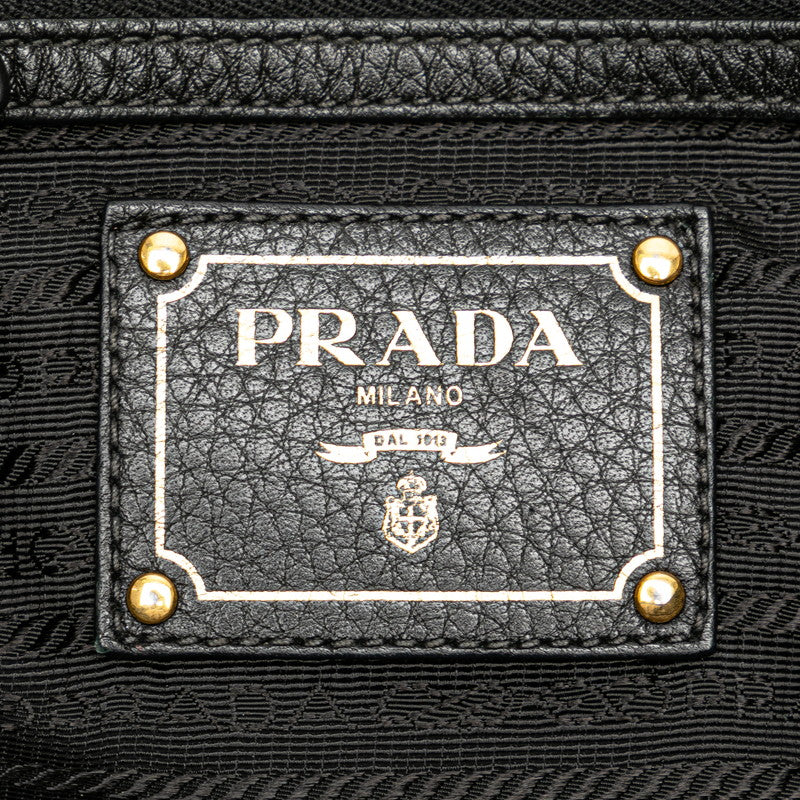 Prada Nylon Leather Logo Tote Handbag Black in Very Good Condition