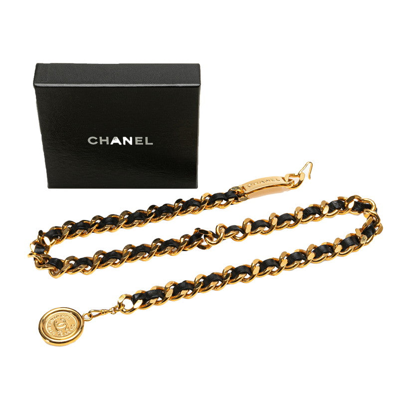 Chanel Coco Mark Medal Chain Belt Gold Black