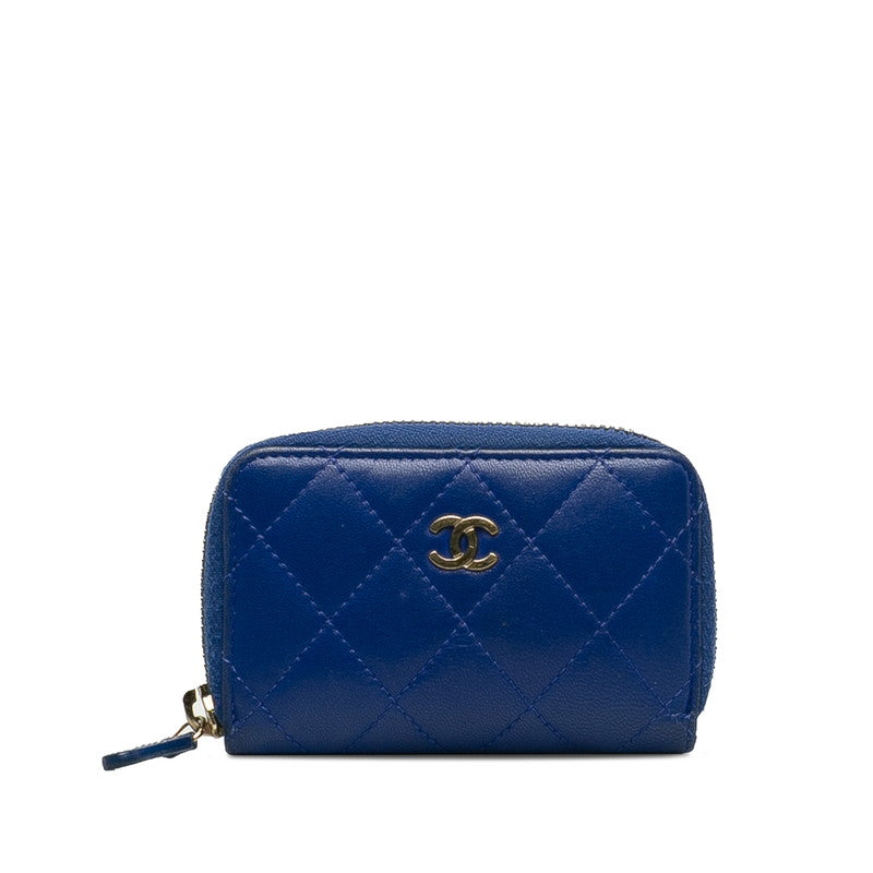 Chanel Lambskin Coin Case with Coco Mark, Blue, Used in Very Good Condition