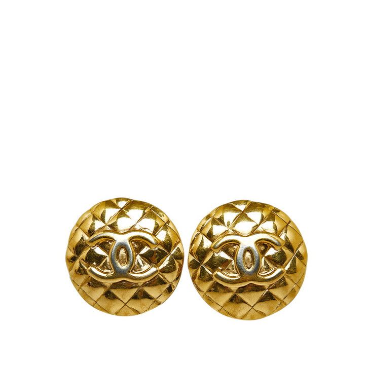 Chanel Vintage Coco Mark Earrings Gold Plated in Very Good Condition