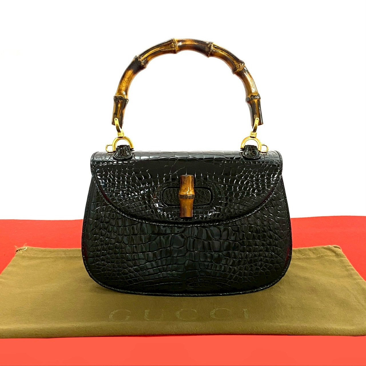 Gucci Old Gucci Bamboo Crocodile Mini Handbag
