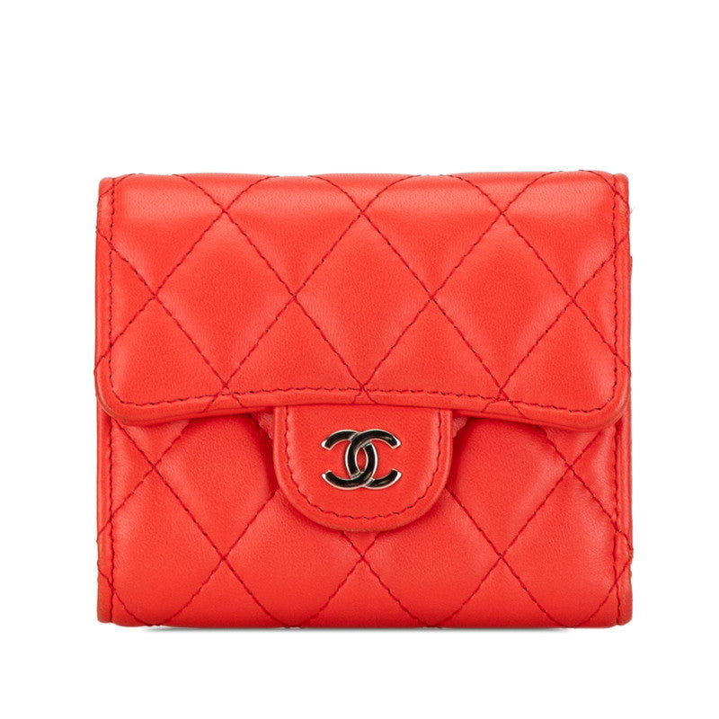 Chanel Matelasse Coco Mark Small Wallet Orange Lambskin in Very Good Condition