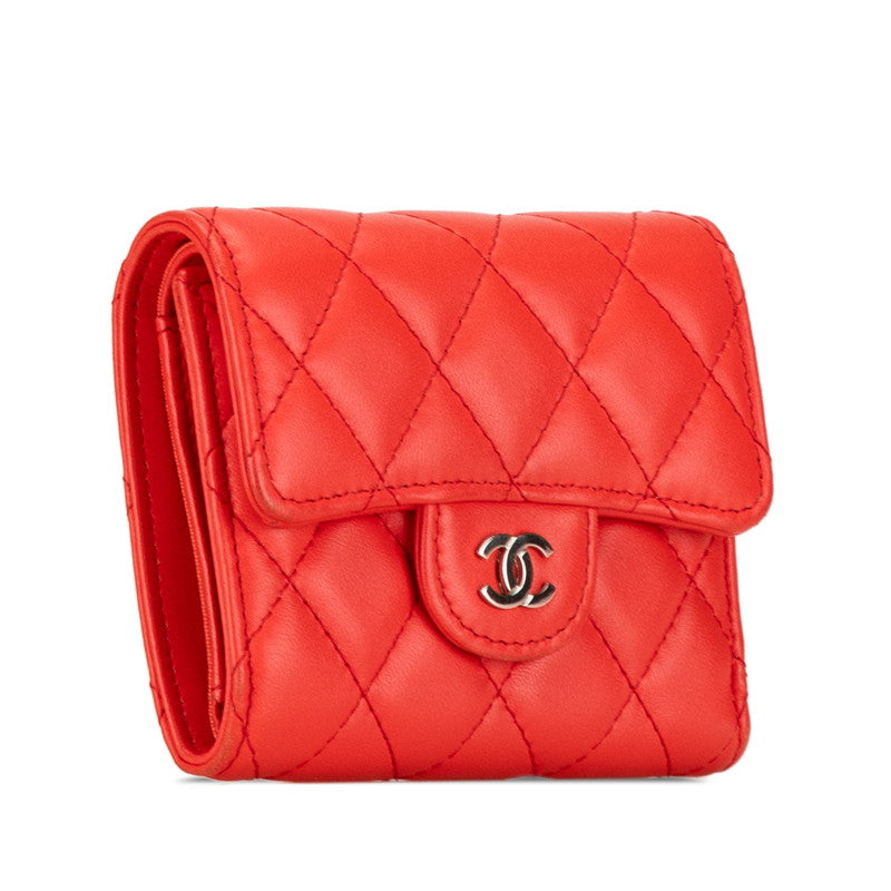 Chanel Matelasse Coco Mark Small Wallet Orange Lambskin in Very Good Condition