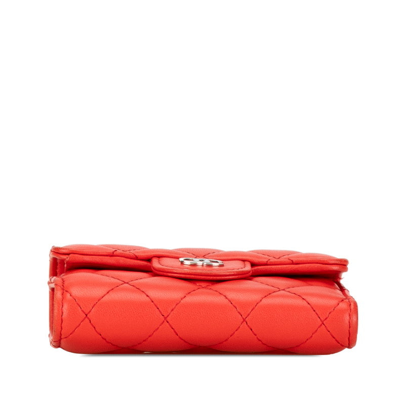 Chanel Matelasse Coco Mark Small Wallet Orange Lambskin in Very Good Condition