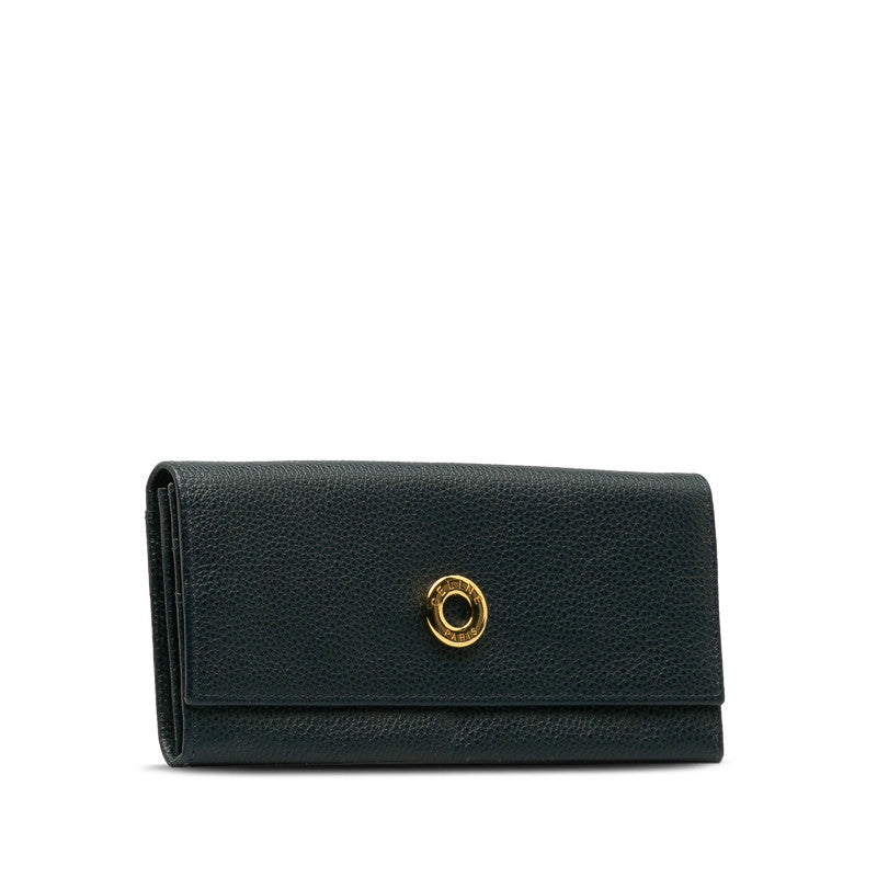 Celine Leather Circle Logo Long Wallet Black