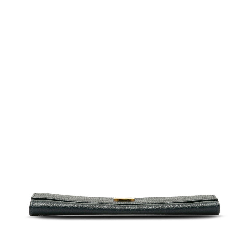 Celine Leather Circle Logo Long Wallet Black