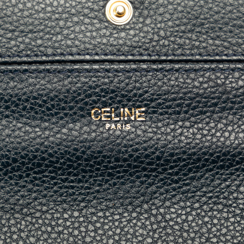 Celine Leather Circle Logo Long Wallet Black