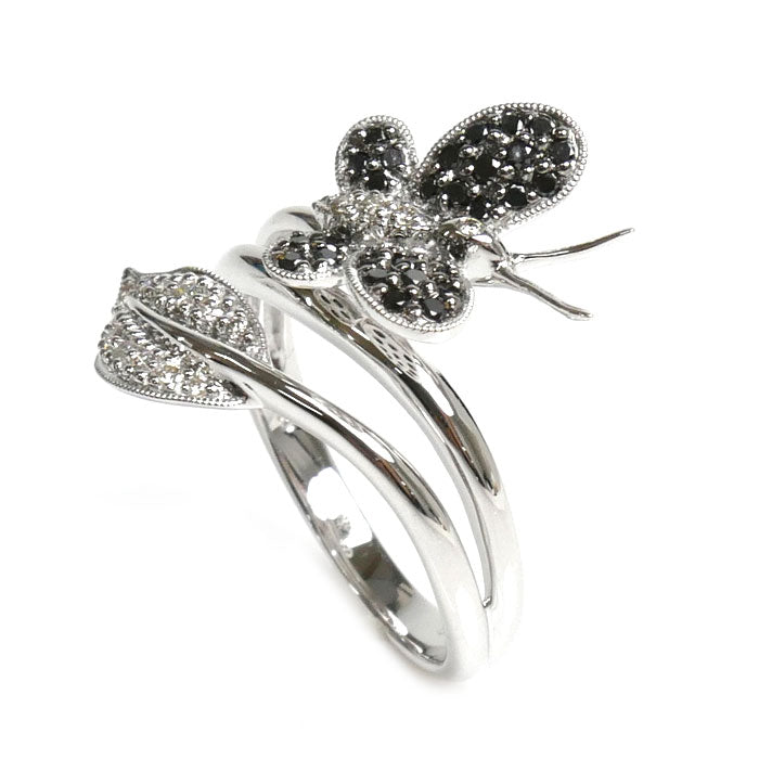 K18WG White Gold Diamond Butterfly Ring