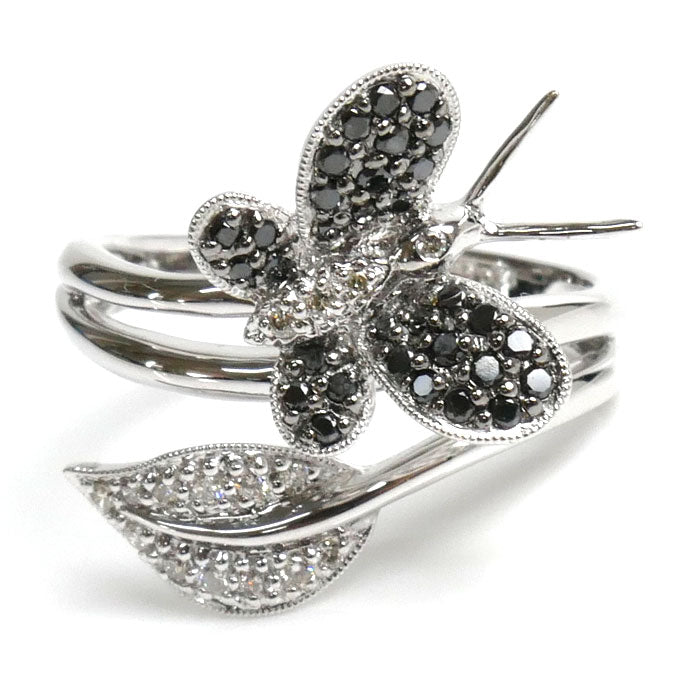 K18WG White Gold Diamond Butterfly Ring