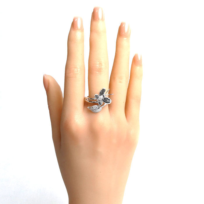 K18WG White Gold Diamond Butterfly Ring