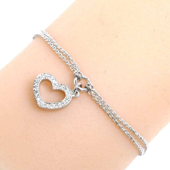 K18WG White Gold Diamond Heart Bracelet