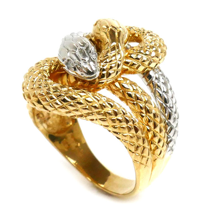 K18YG Yellow Gold Pt900 Platinum Diamond Snake Ring