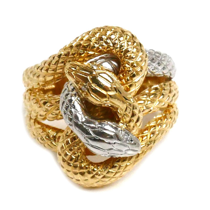 K18YG Yellow Gold Pt900 Platinum Diamond Snake Ring