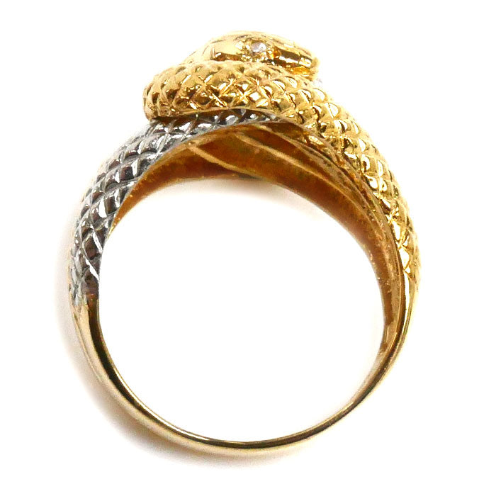 K18YG Yellow Gold Pt900 Platinum Diamond Snake Ring