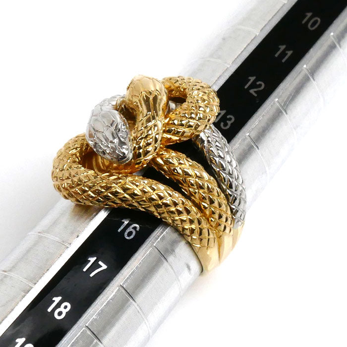 K18YG Yellow Gold Pt900 Platinum Diamond Snake Ring