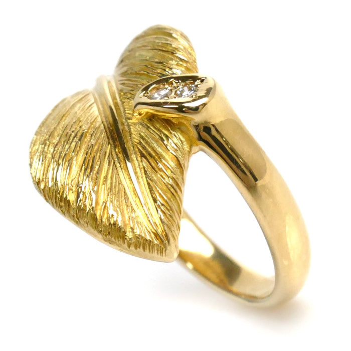 K18YG Yellow Gold Leaf Ring Diamond 0.03ct