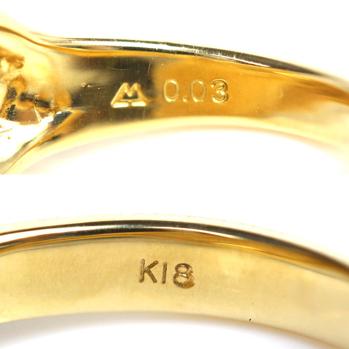 K18YG Yellow Gold Leaf Ring Diamond 0.03ct