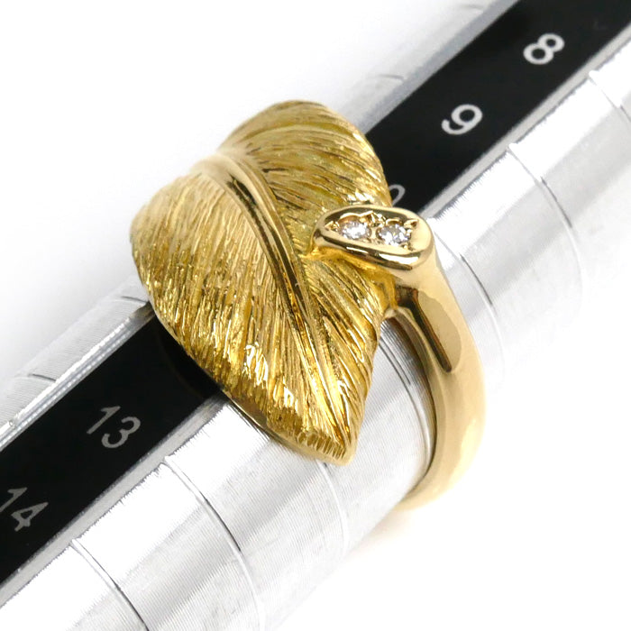 K18YG Yellow Gold Leaf Ring Diamond 0.03ct