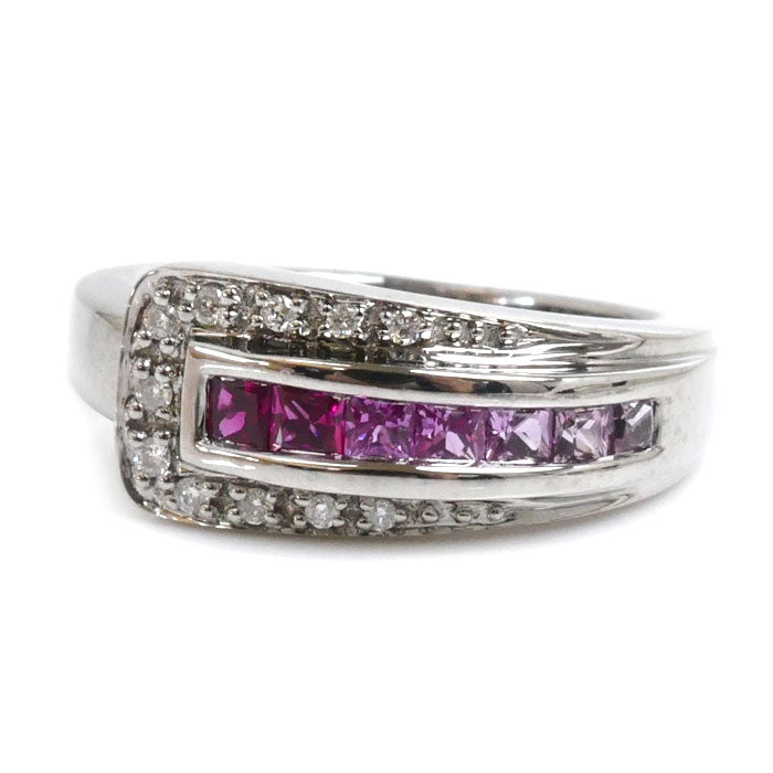 K18WG White Gold Ruby Sapphire Diamond Ring