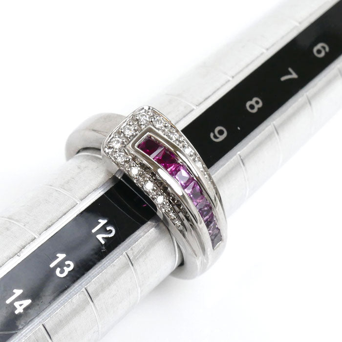 K18WG White Gold Ruby Sapphire Diamond Ring