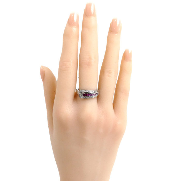 K18WG White Gold Ruby Sapphire Diamond Ring