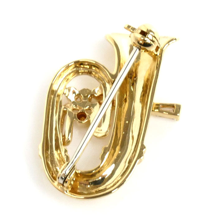 K18YG Yellow Gold Tuba Motif Brooch Diamond