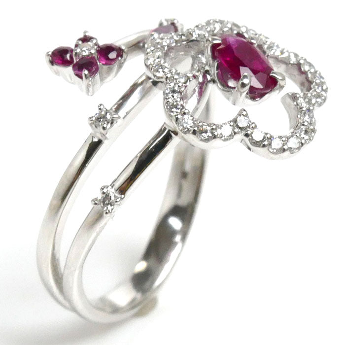 K18WG White Gold Ruby Flower Ring