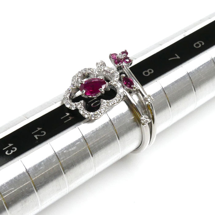 K18WG White Gold Ruby Flower Ring