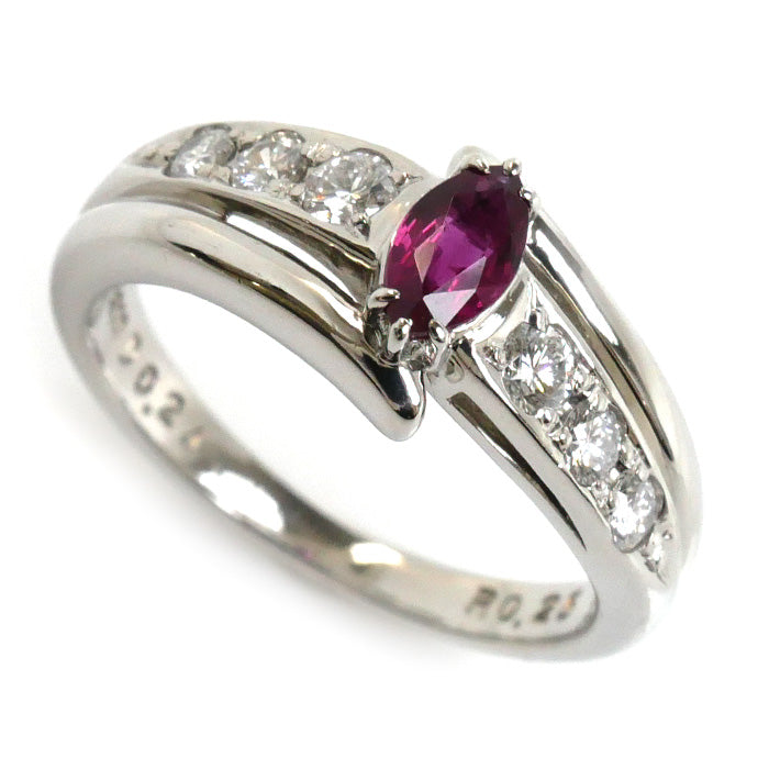 Pt900 Platinum Ruby Diamond Ring