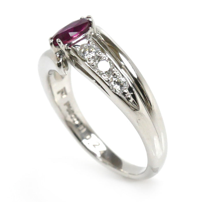 Pt900 Platinum Ruby Diamond Ring