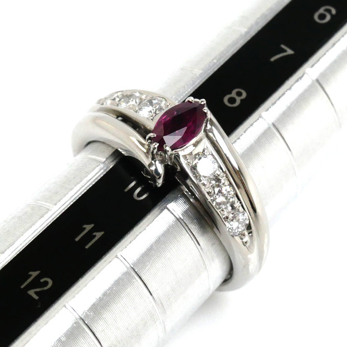 Pt900 Platinum Ruby Diamond Ring